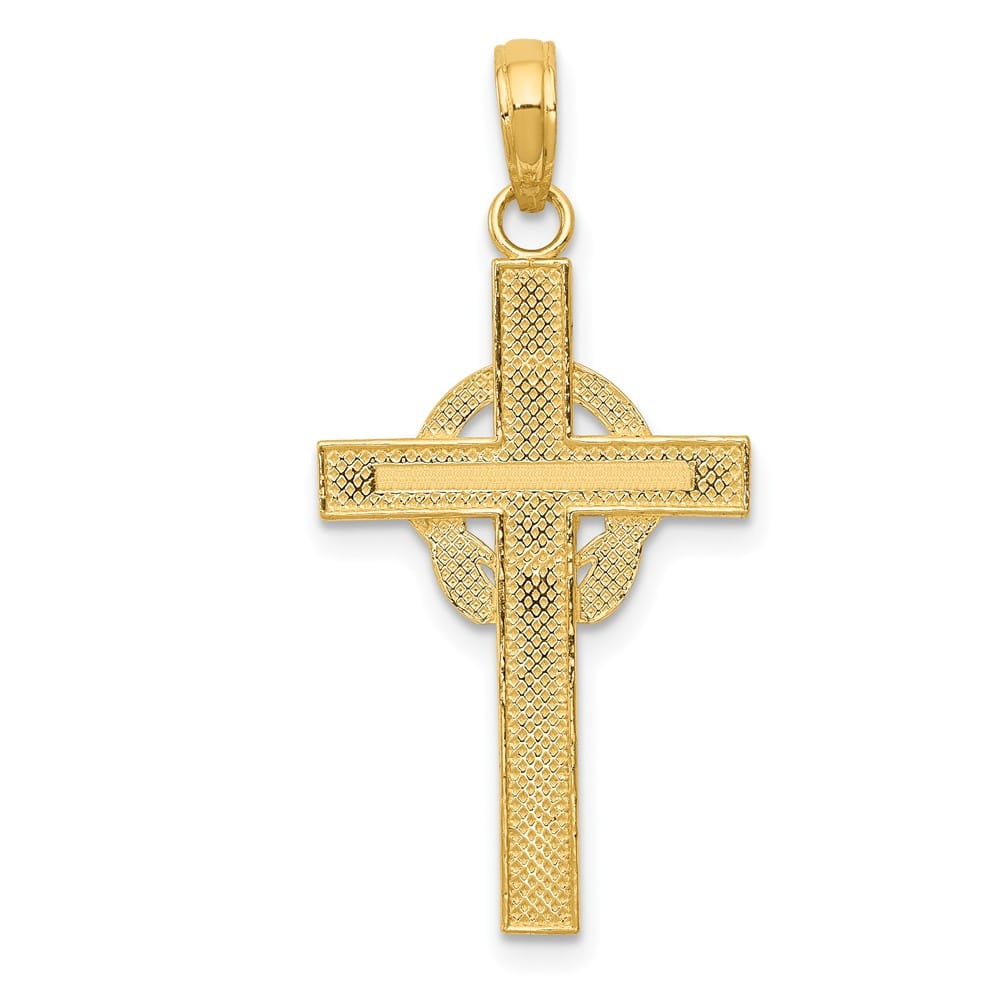 10K Yellow Gold Solid Polished Large Claddagh Cross Pendant