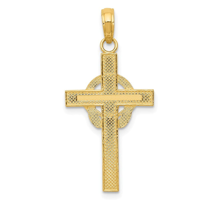10K Yellow Gold Solid Polished Large Claddagh Cross Pendant