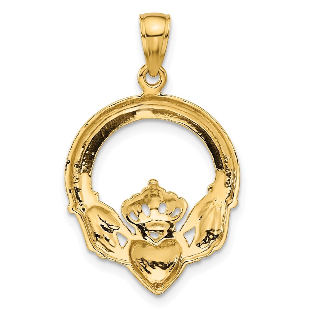10K Yellow Gold Solid Polished Large Claddagh Pendant