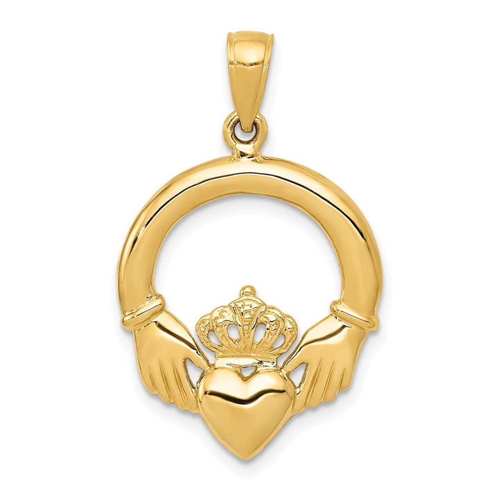 10K Yellow Gold Solid Polished Large Claddagh Pendant