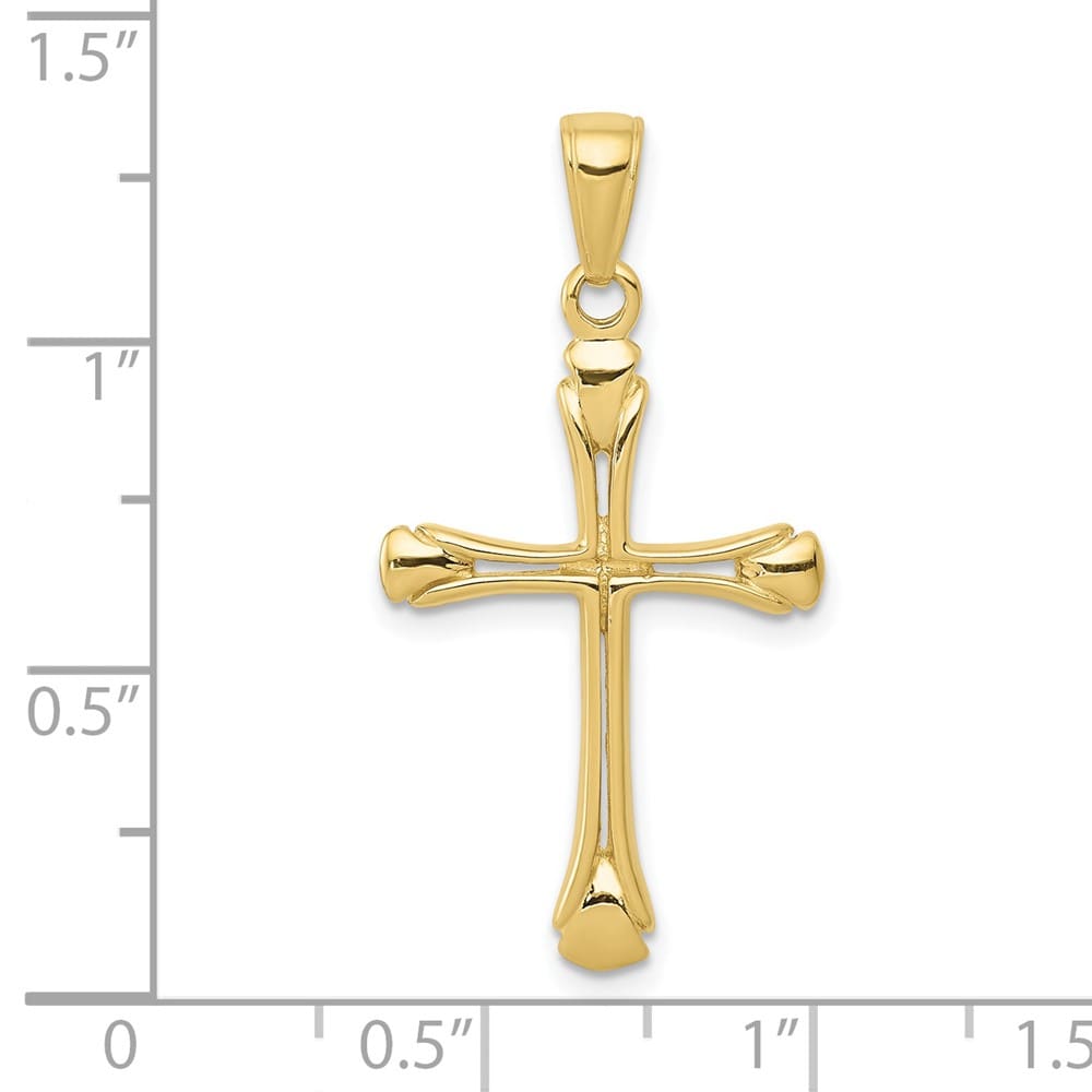 10K Yellow Gold Solid Polished Large Cross with Triangle Tips Pendant