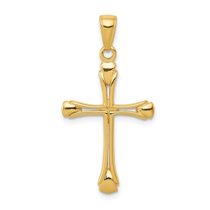 10K Yellow Gold Solid Polished Large Cross with Triangle Tips Pendant