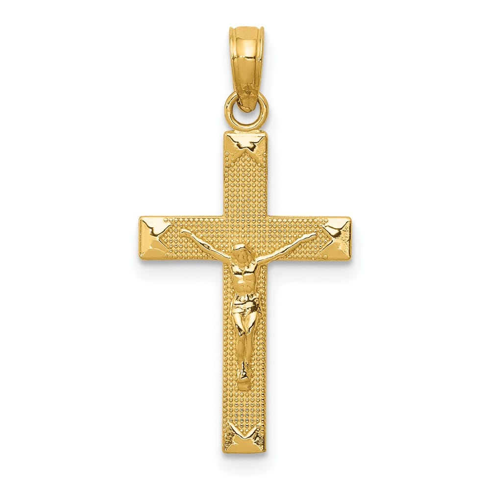 10K Yellow Gold Solid Polished Large Crucifix Pendant
