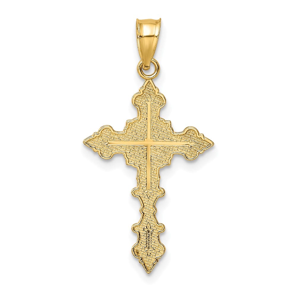 10K Yellow Gold Solid Polished Large Crucifix with Fancy Edges Charm