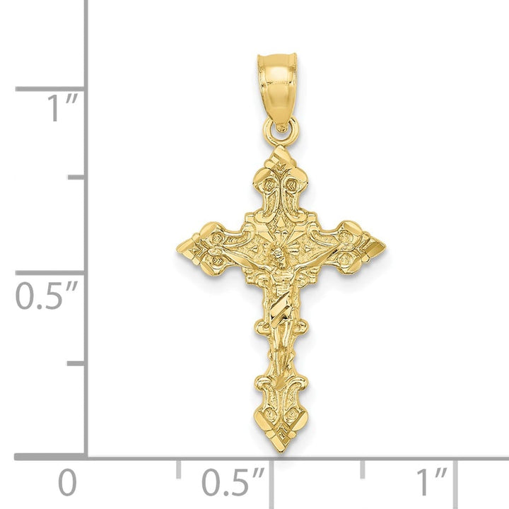10K Yellow Gold Solid Polished Large Crucifix with Fancy Edges Charm