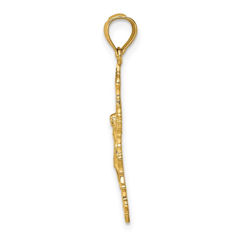 10K Yellow Gold Solid Polished Large Crucifix with Fancy Edges Charm