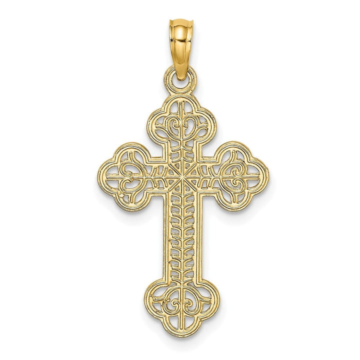 10K Yellow Gold Solid Polished Large Cut-Out Design Budded Cross Charm