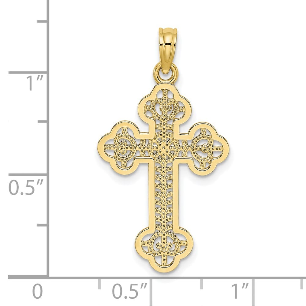 10K Yellow Gold Solid Polished Large Cut-Out Design Budded Cross Charm