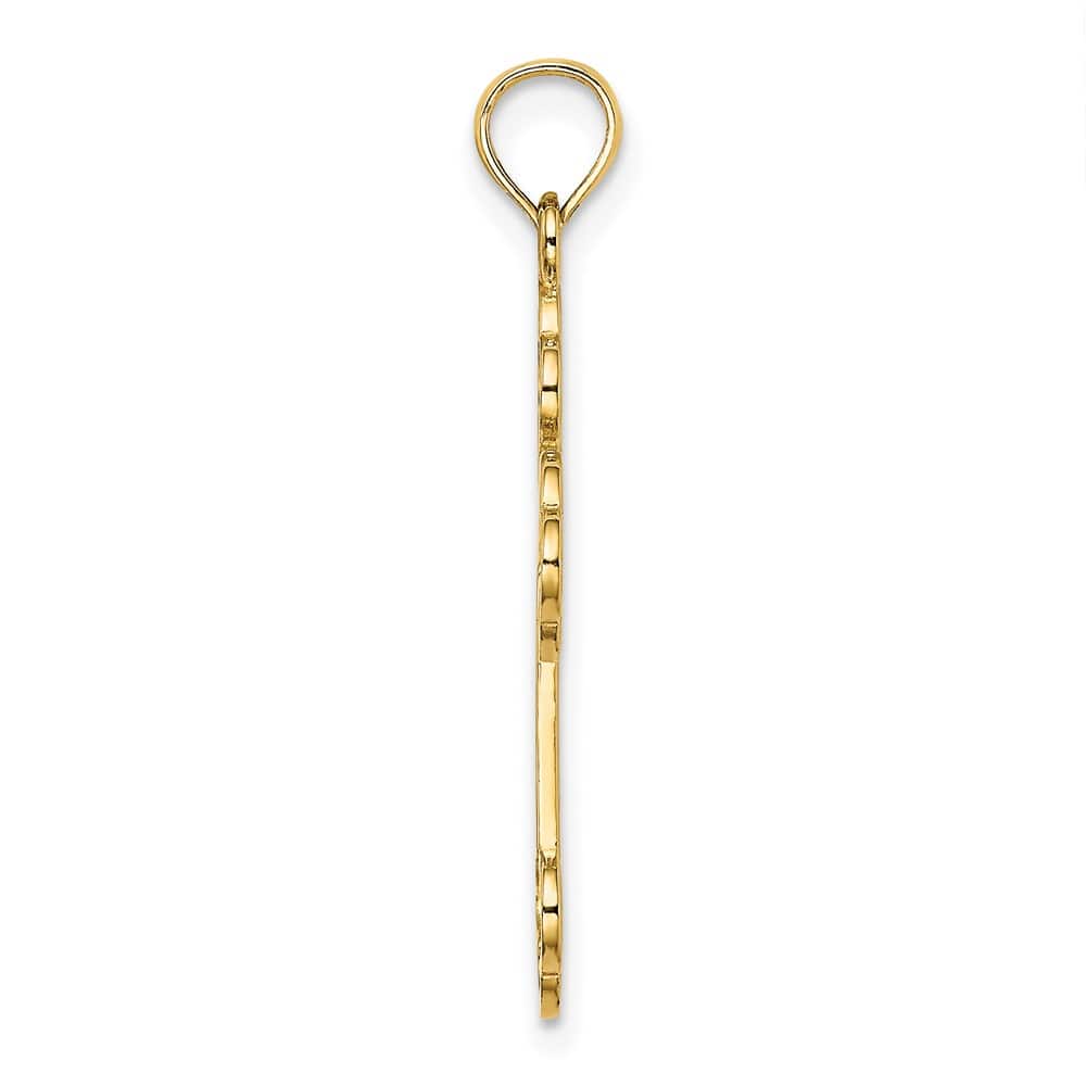 10K Yellow Gold Solid Polished Large Cut-Out Design Budded Cross Charm