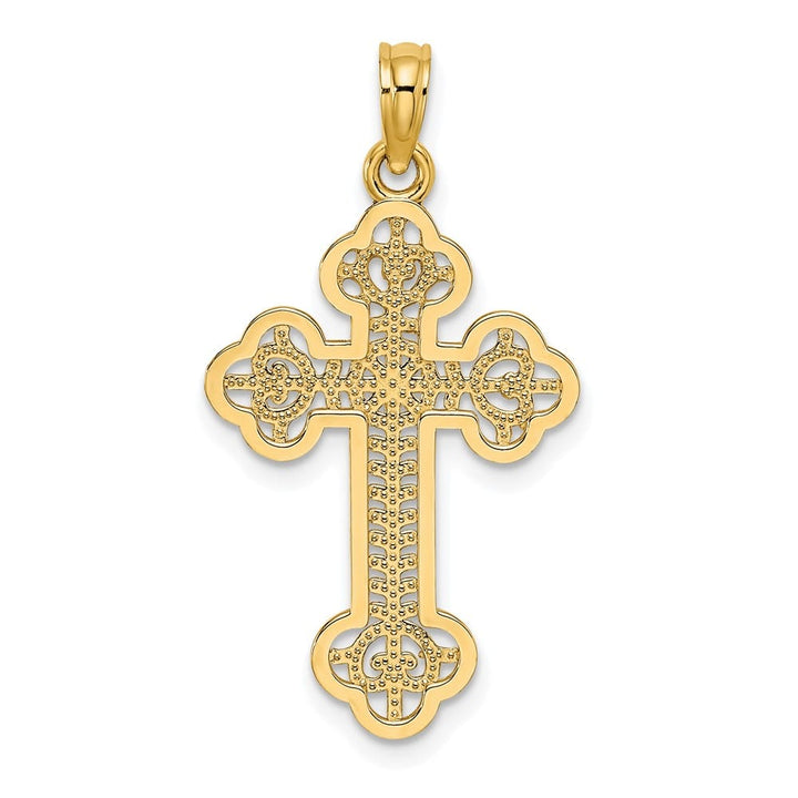 10K Yellow Gold Solid Polished Large Cut-Out Design Budded Cross Charm