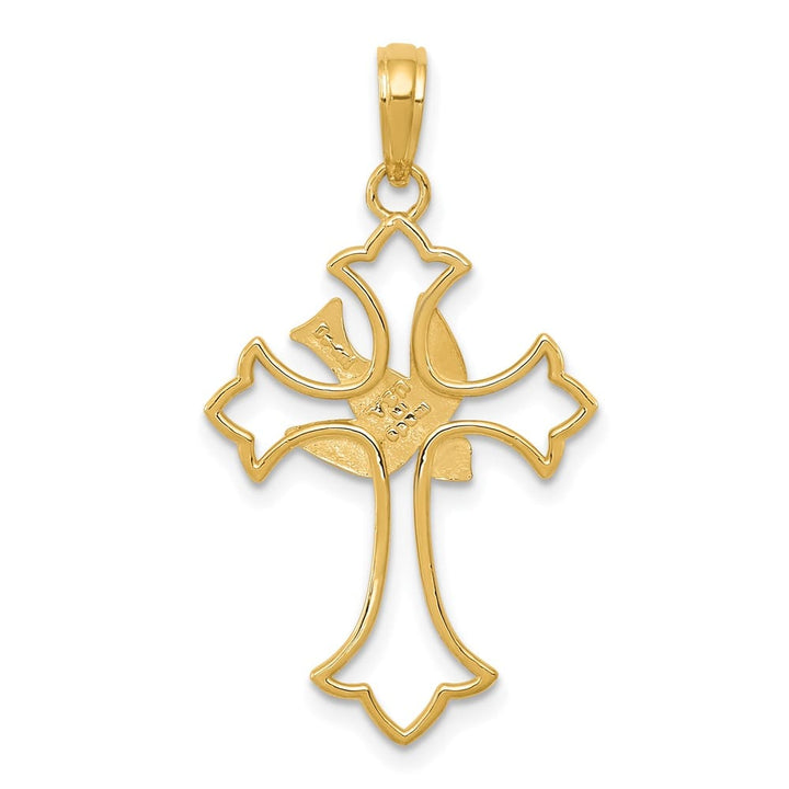 10K Yellow Gold Solid Polished Large Cut-Out Dove Center Cross Charm