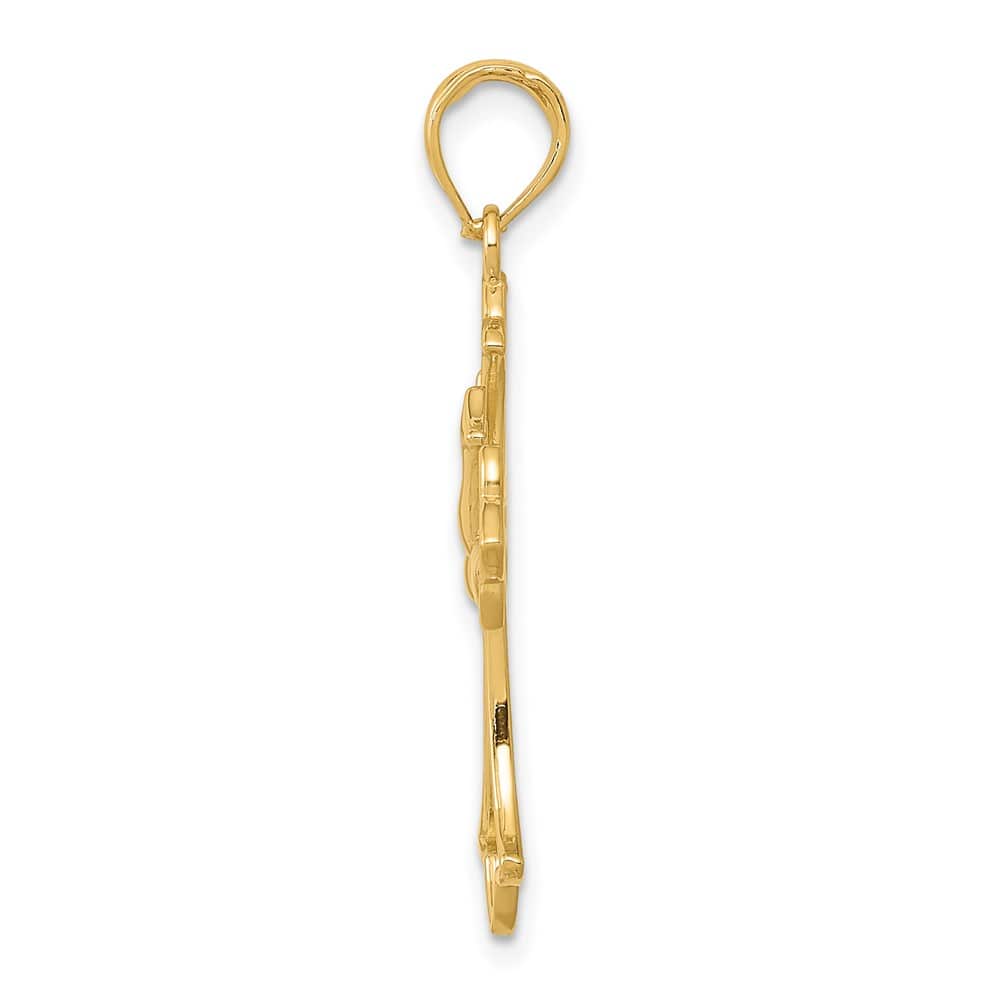 10K Yellow Gold Solid Polished Large Cut-Out Dove Center Cross Charm