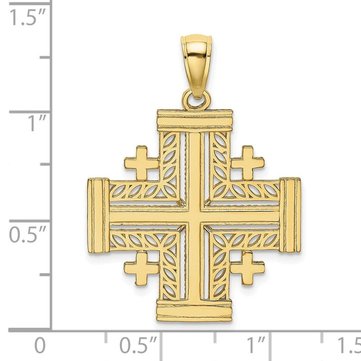 10K Yellow Gold Solid Polished Large Cut-Out Jerusalem Cross Pendant
