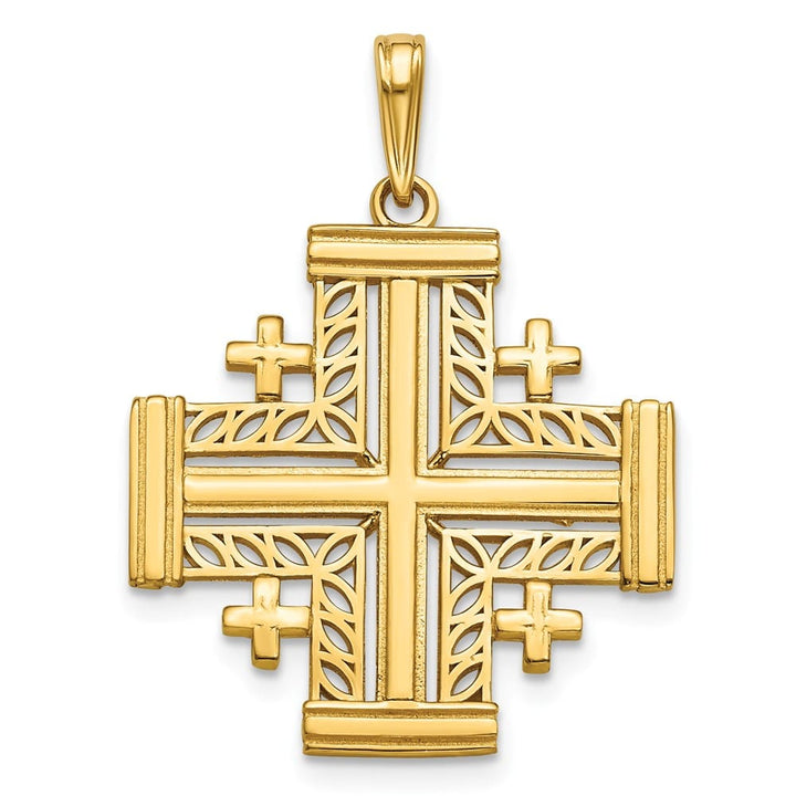 10K Yellow Gold Solid Polished Large Cut-Out Jerusalem Cross Pendant