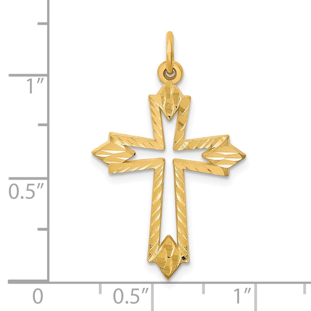 10K Yellow Gold Solid Polished Large Cut-out Passion Cross Charm
