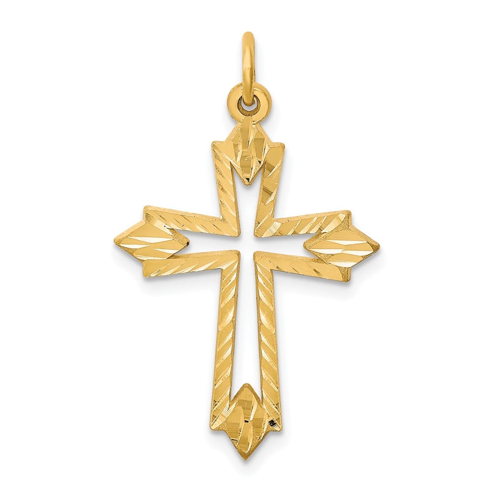 10K Yellow Gold Solid Polished Large Cut-out Passion Cross Charm