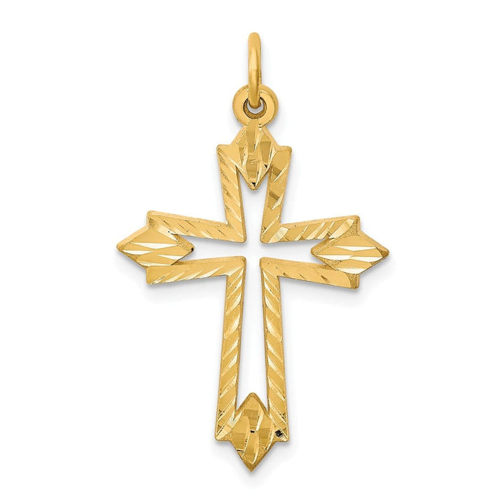 10K Yellow Gold Solid Polished Large Cut-out Passion Cross Charm