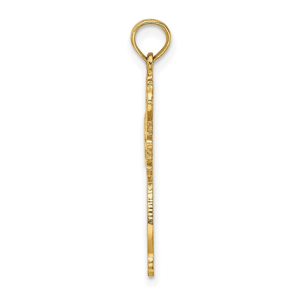 10K Yellow Gold Solid Polished Large Cut-Out Scroll Framed Cross Charm