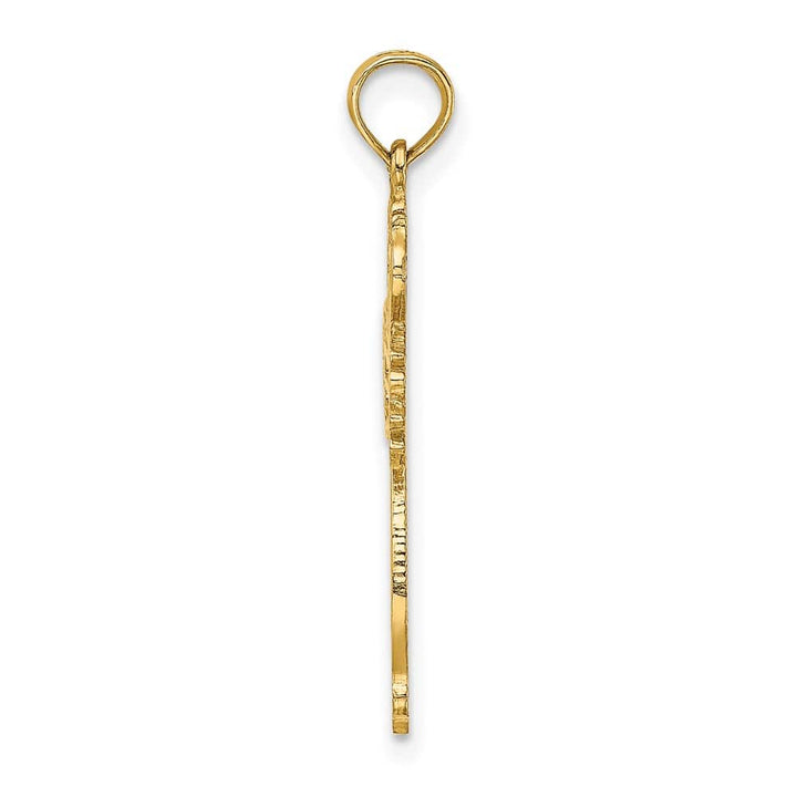 10K Yellow Gold Solid Polished Large Cut-Out Scroll Framed Cross Charm