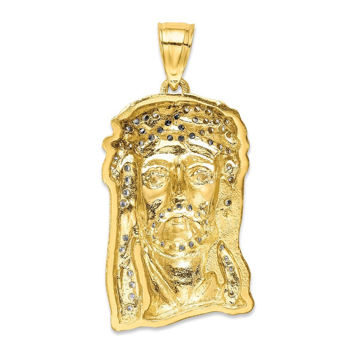 10K Yellow Gold Solid Polished Large CZ Micropave Jesus Face Pendant