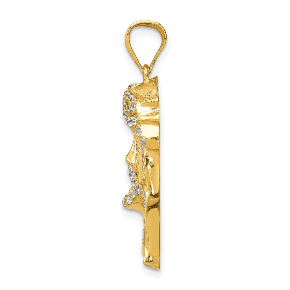 10K Yellow Gold Solid Polished Large CZ Micropave Jesus Face Pendant