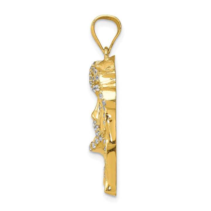 10K Yellow Gold Solid Polished Large CZ Micropave Jesus Face Pendant