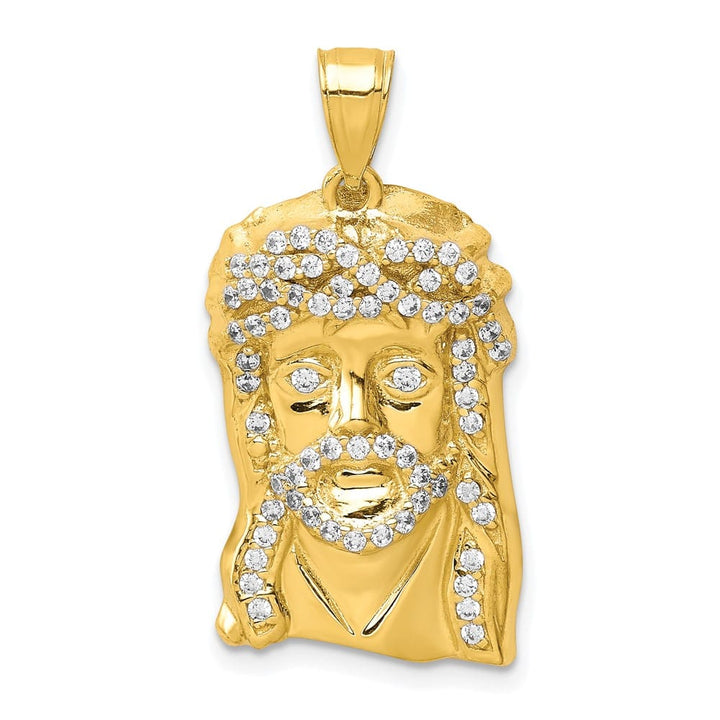 10K Yellow Gold Solid Polished Large CZ Micropave Jesus Face Pendant