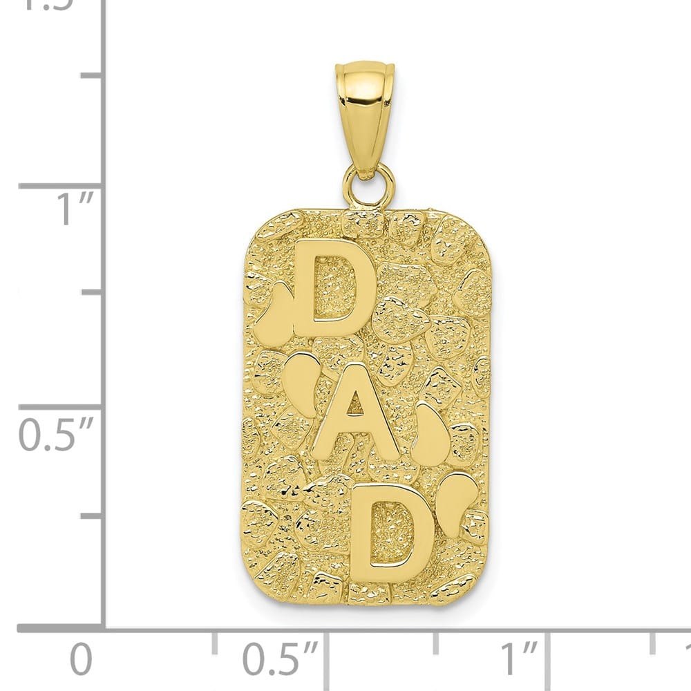 10K Yellow Gold Solid Polished Large DAD Gold Nugget Dog Tag Pendant
