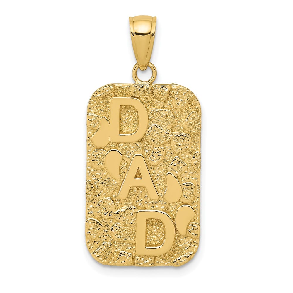 10K Yellow Gold Solid Polished Large DAD Gold Nugget Dog Tag Pendant