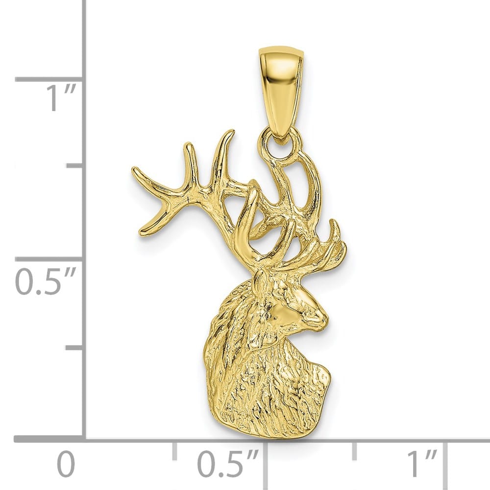 10K Yellow Gold Solid Polished Large Deer Head Charm