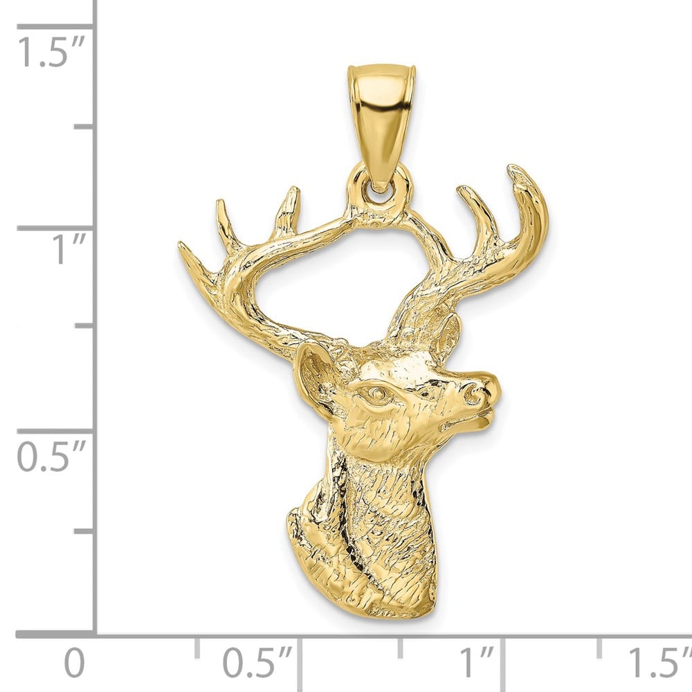 10K Yellow Gold Solid Polished Large Deer Head Profile Charm