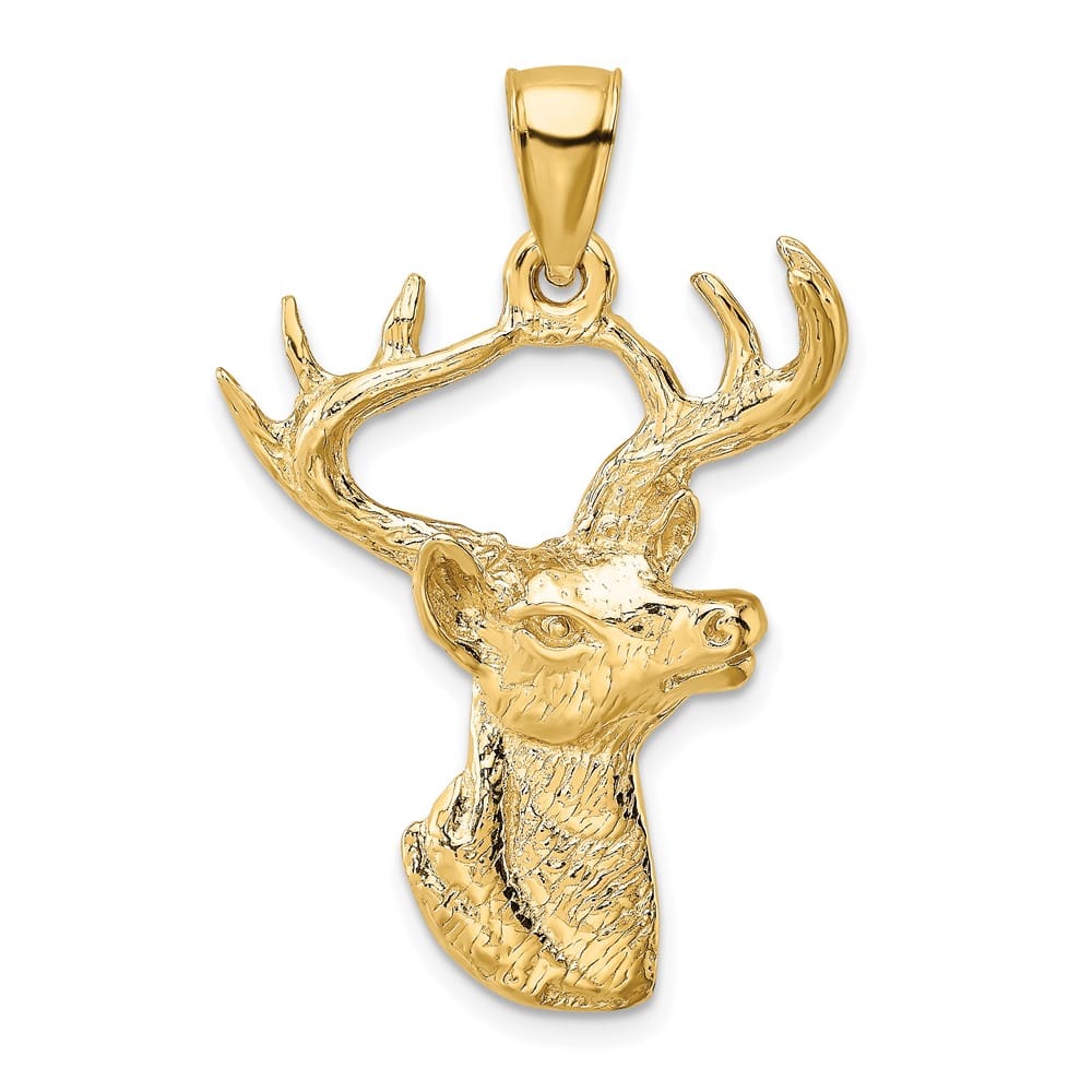 10K Yellow Gold Solid Polished Large Deer Head Profile Charm