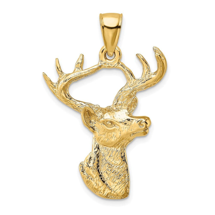 10K Yellow Gold Solid Polished Large Deer Head Profile Charm