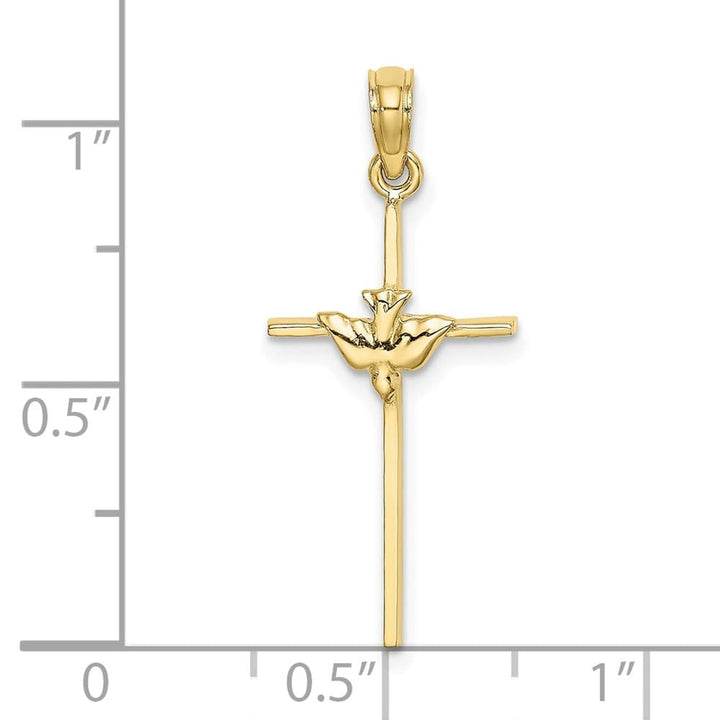 10K Yellow Gold Solid Polished Large Dove on Stick Cross Charm