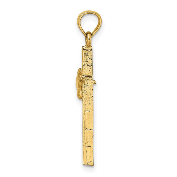 10K Yellow Gold Solid Polished Large Dove on Stick Cross Charm