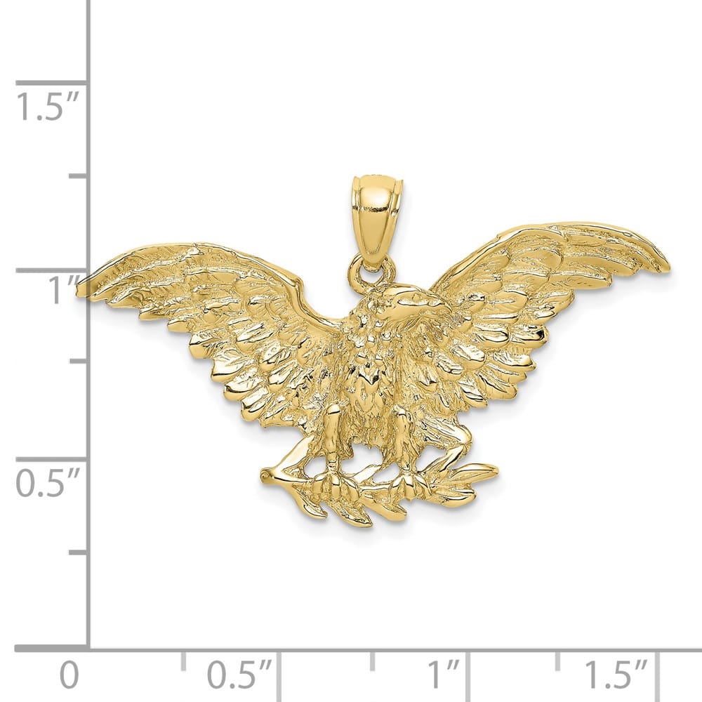 10K Yellow Gold Solid Polished Large Eagle with Wings Spread Charm