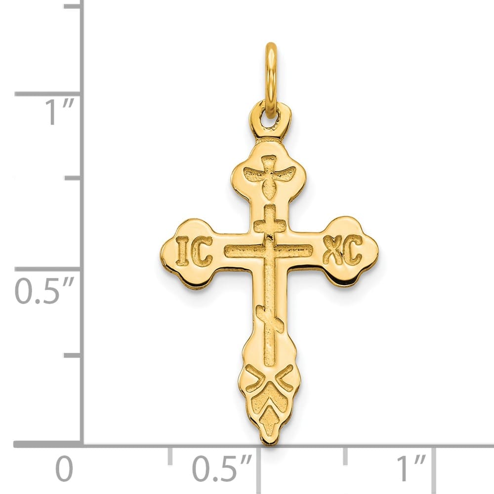 10K Yellow Gold Solid Polished Large Eastern Orthodox Cross Charm