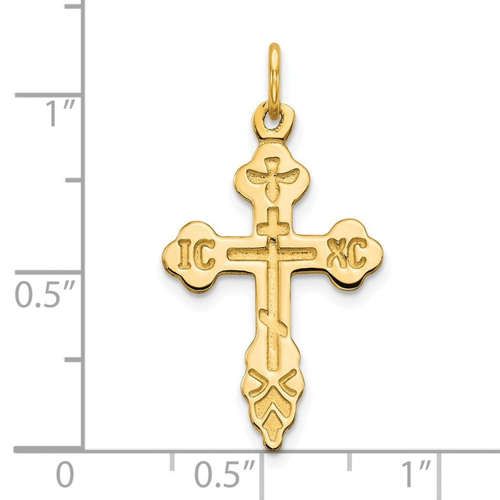 10K Yellow Gold Solid Polished Large Eastern Orthodox Cross Charm