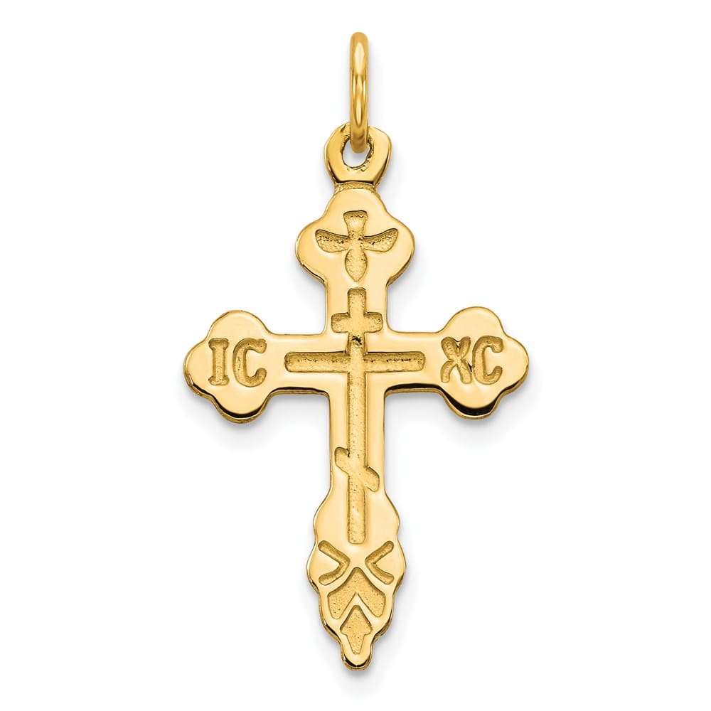 10K Yellow Gold Solid Polished Large Eastern Orthodox Cross Charm