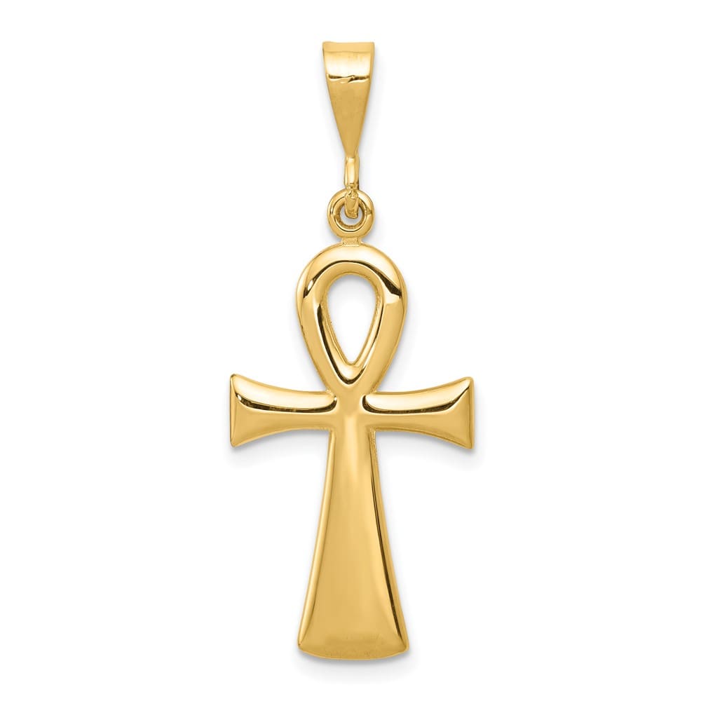 10K Yellow Gold Solid Polished Large Egyptian Ankh Cross Pendant