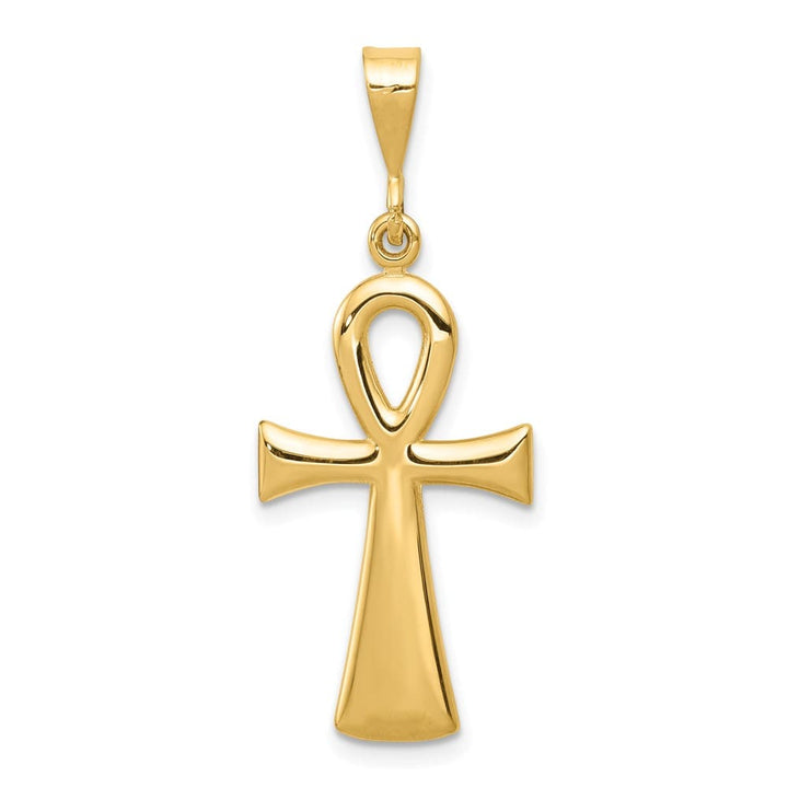 10K Yellow Gold Solid Polished Large Egyptian Ankh Cross Pendant