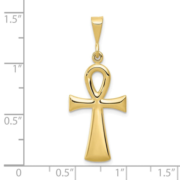 10K Yellow Gold Solid Polished Large Egyptian Ankh Cross Pendant