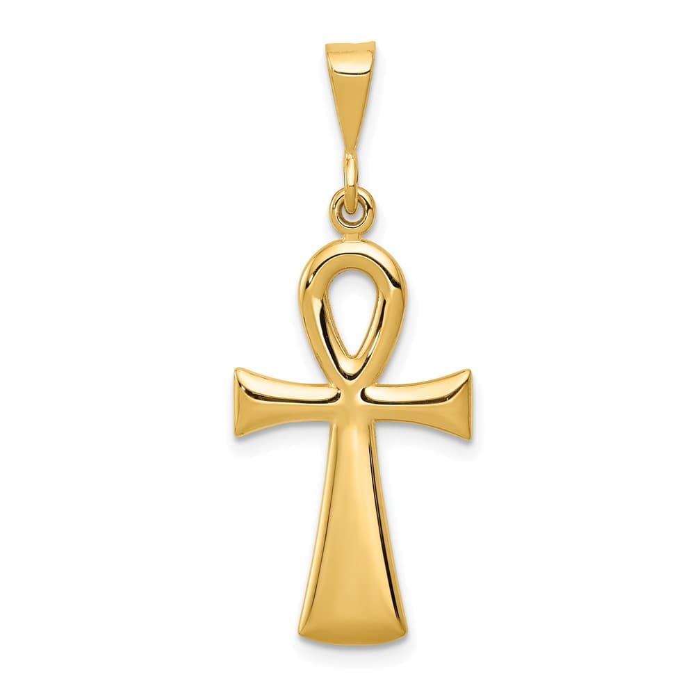 10K Yellow Gold Solid Polished Large Egyptian Ankh Cross Pendant