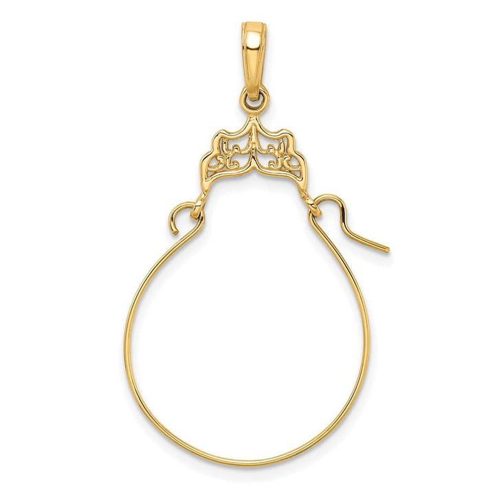10K Yellow Gold Solid Polished Large Filigree Charm Holder