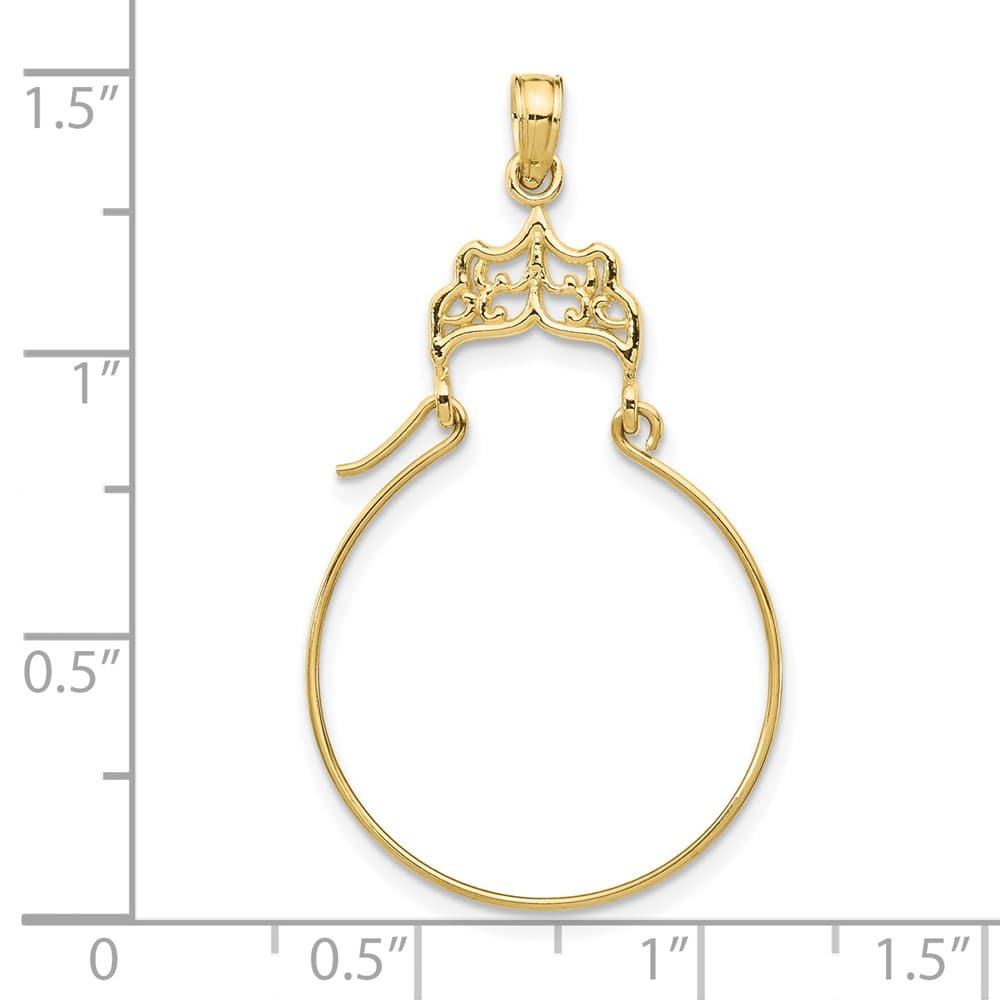 10K Yellow Gold Solid Polished Large Filigree Charm Holder