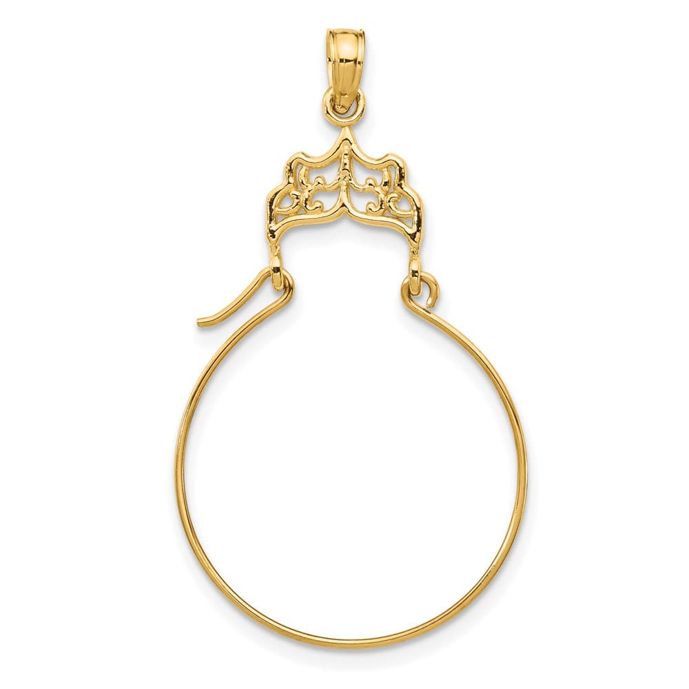 10K Yellow Gold Solid Polished Large Filigree Charm Holder