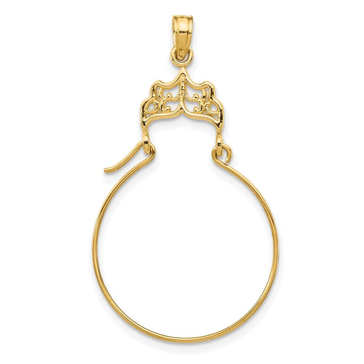 10K Yellow Gold Solid Polished Large Filigree Charm Holder