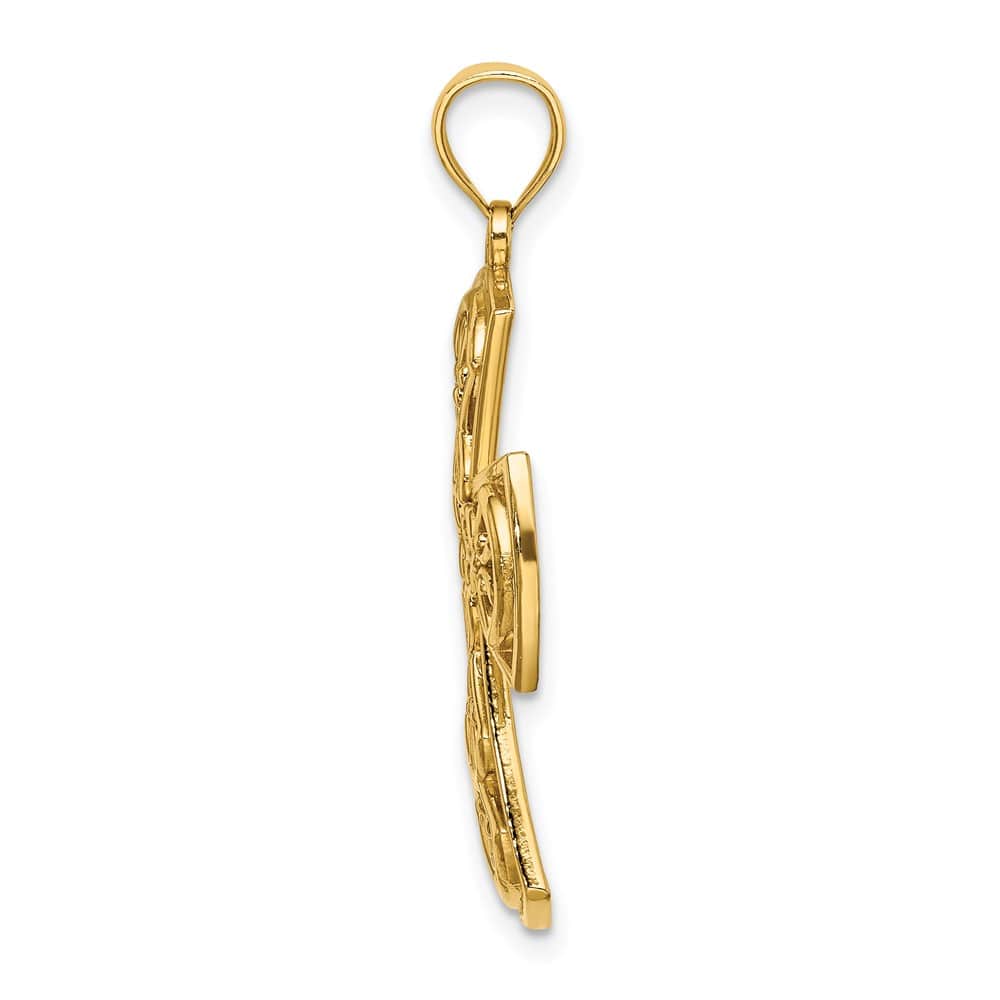 10K Yellow Gold Solid Polished Large Filigree Cross Charm