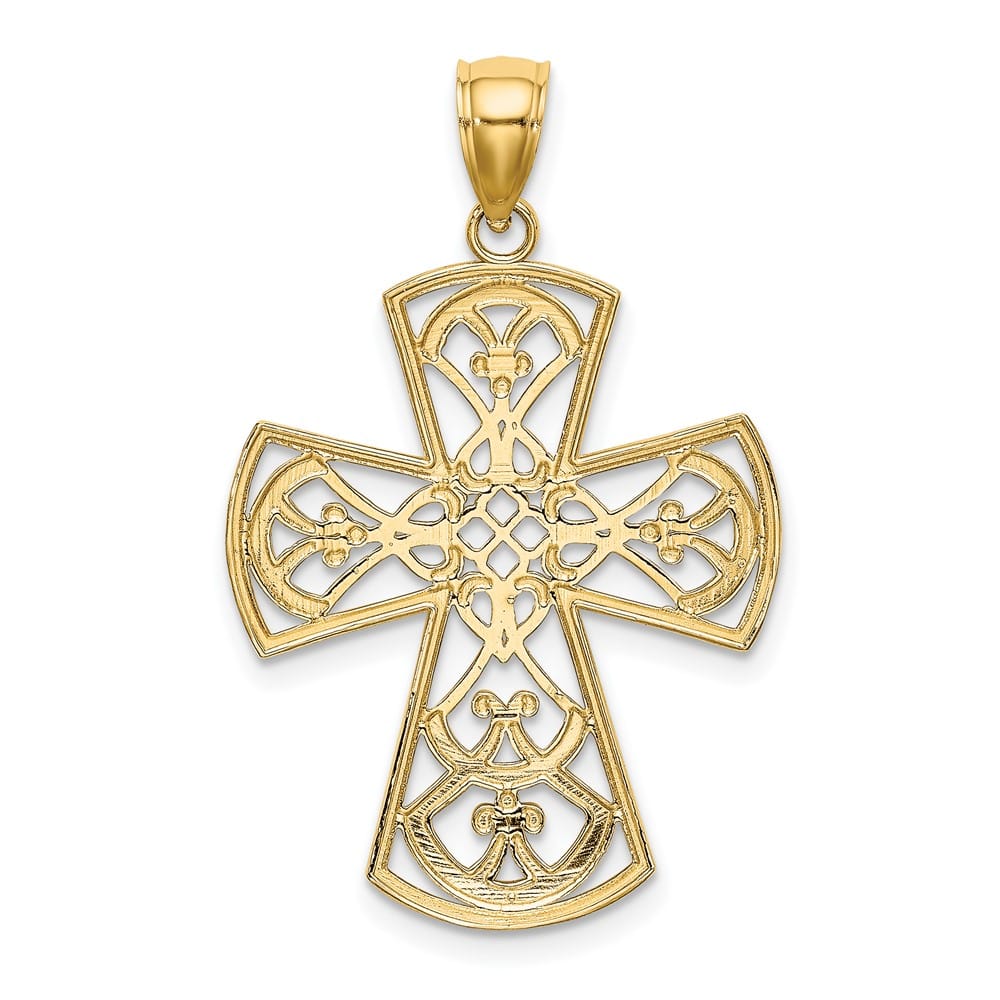 10K Yellow Gold Solid Polished Large Filigree Cross Charm