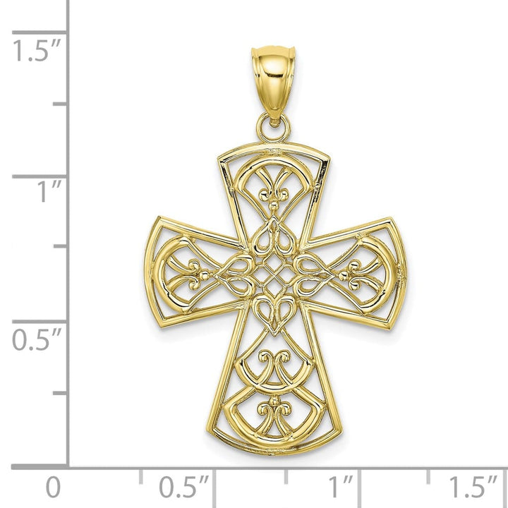 10K Yellow Gold Solid Polished Large Filigree Cross Charm